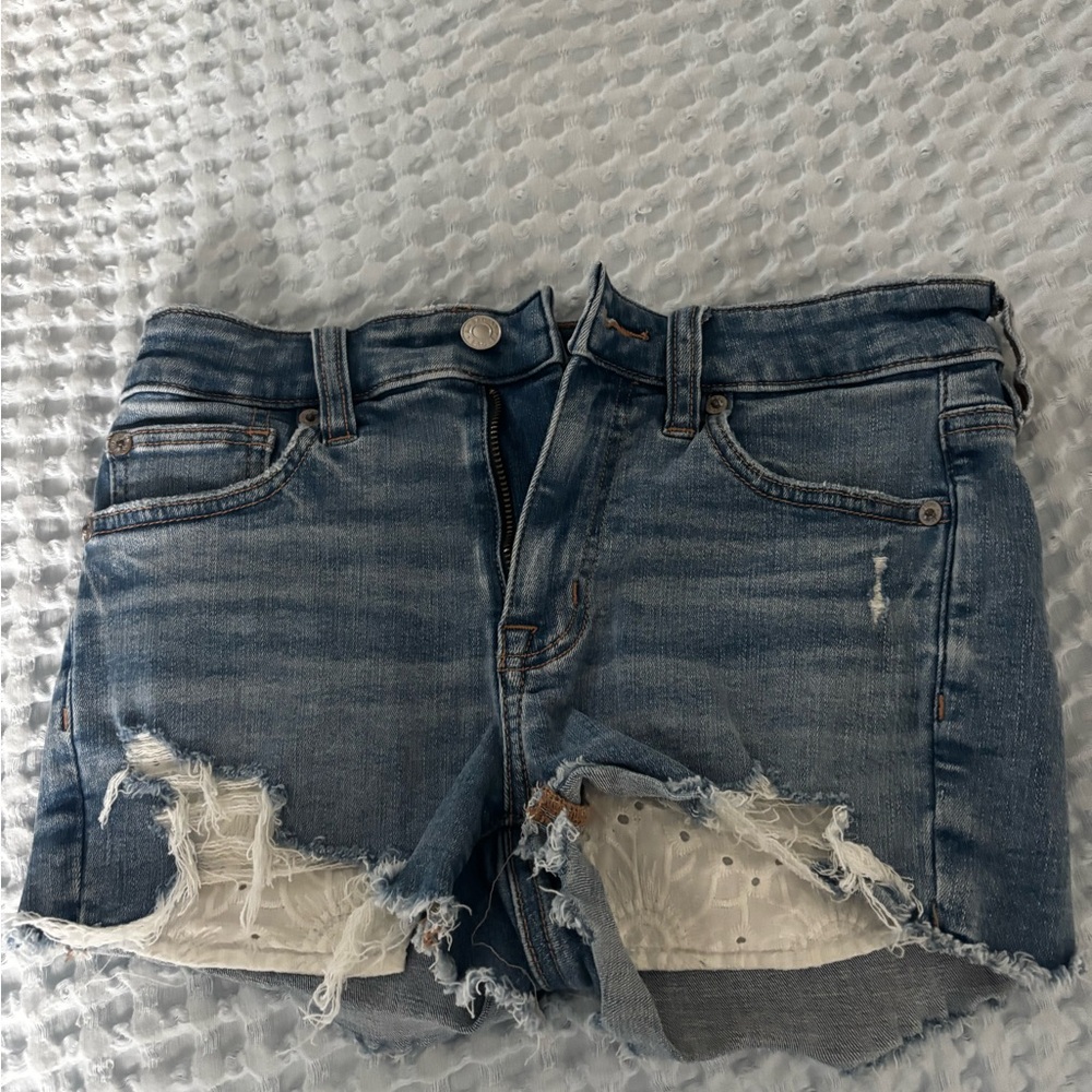 American Eagle Outfitters Blue Distressed Jean Shorts